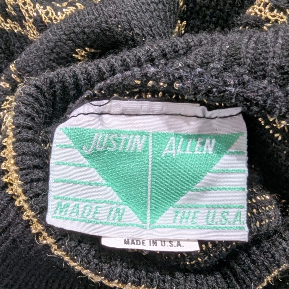 Justin Allen Vintage Black Gold Champagne Harlequin Metallic Knit Sweater USA - Picture 3 of 12